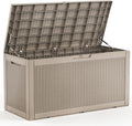 100 Gallon Outdoor Storage Box,Large Waterproof Resin Deck Box,Lockable Storage Container with Reinforced Support for Patio Cushions,Garden Tools,UV-Resistant(Grey,100Gallon)