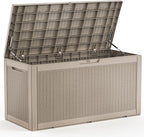 120 Gallon Deck Box Outdoor, Waterproof Outdoor Storage Boxes with Lids, Outside Resin Lockable Storage Box for Patio Cushions, Garden Tools(Grey)