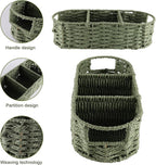 Over the Toilet Paper Organizer,Woven Wicker Storage Basket with Handle for Toilet Tank Top,3-Compartment Rope Toilets Paper Tray Organizer for Bedroom Living Room,Bathroom Toilets Roll Holder