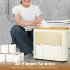 Toilet Paper Storage with Bamboo Lid,Foldable Basket Organizer for Bathroom, Holds 9 Mega/12 Regular Rolls, Waterproof Toilet Paper Holder Storage with Non-Slip Base,Beige