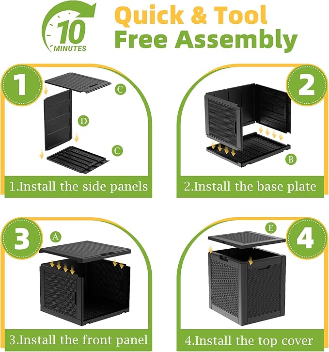 Vixzen 31 Gallon Waterproof Resin Deck Box, UV Resistant Outdoor Storage for Garden, Patio, Porch, Delivery,Rattan （Black，31 Gallon）