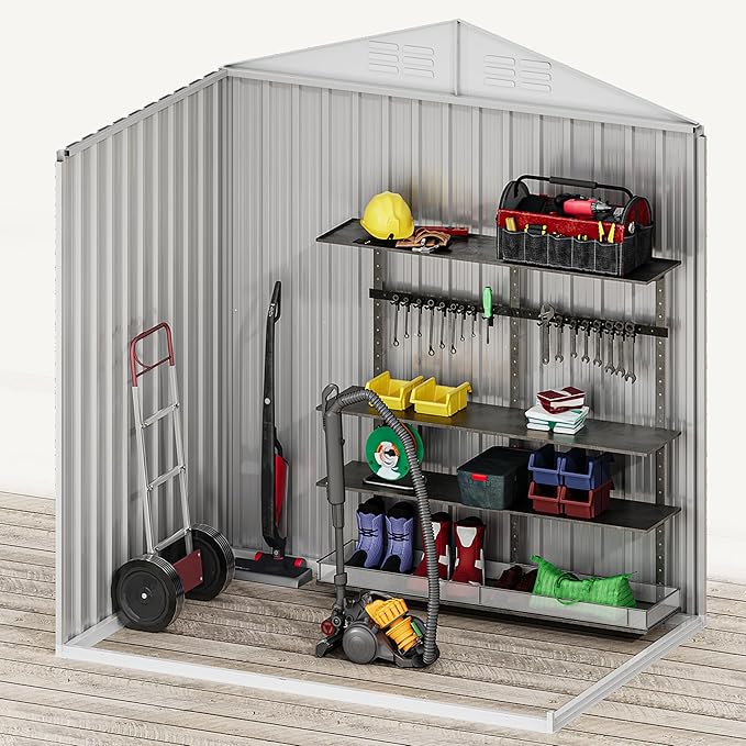 DWVO 6x4ft Tool Storage Shed, Lockable Doors, and Sloped Roof, Steel Outdoor Storage Shed for Garden, Patio, Garage, Backyard, Lawn - White