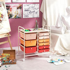 RELAX4LIFE 9 Drawer Rolling Storage Cart - Mobile Drawer Carts for Craft Art Supply Paper Salon, Utility Cart on Wheels for Classroom Teacher School Office, Rolling Cart with Drawers (Macaron)