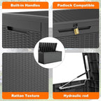 100 Gallon Outdoor Deck Box, Lockable Waterproof Outdoor Storage Boxes For Garden Tools,Indoor Cushions,Accessories Outside Storage Resin Weatherproof Container(Black)