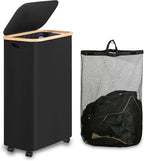 Laundry Basket with Lid, Large Laundry Hamper with Handle and Lid, Collapsible Clothes Basket Organizer with Removable Inner Bag for Clothes Toys Towels (Black, 75L with Wheels)
