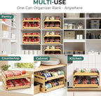MinBoo Adjustable Can Organizer Rack, Two Tier Bamboo Stackable FIFO Cans Dispenser, Modern Style, Countertop, Assembly Required, Anti Shedding