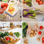 6-Pack Reusable Cotton Mesh Produce Bags Eco-Friendly Washable Fruit & Vegetable Storage Bags, Breathable Drawstring Grocery Bags for Shopping, Farmers Market, Bulk Food