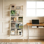Behind The Door Narrow Bookshelves Pantry Spice Rack 5-Tier Slim Metal Space-Saving Organizer for Bathroom Closet Kitchen Living Room Sturdy Room Laundry Room, White