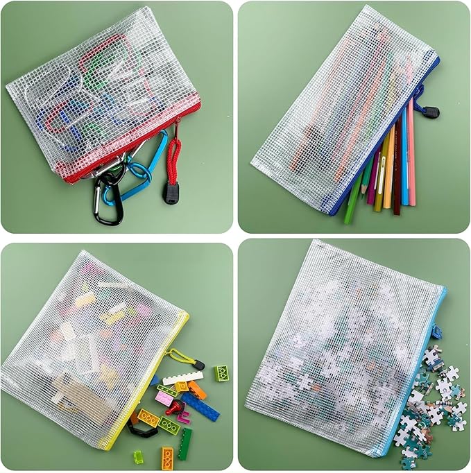 Oaimyy-18 PCS-Mesh Zipper Pouch, Plastic Zip File Folders Puzzle Bags Large Reusable Zipper Pouches for Organizing Classroom Board Game Organization,Home Storage-(Black, 7"x 11")