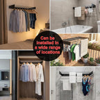 Legines Wall Mounted Clothes Drying Rack 32", Foldable Wall Mount Laundry Rack Folding Indoor, Drying Rack Clothing Collapsible, Hidden Space Saver with Wall Template, 5 Rods, Black （HOU ）