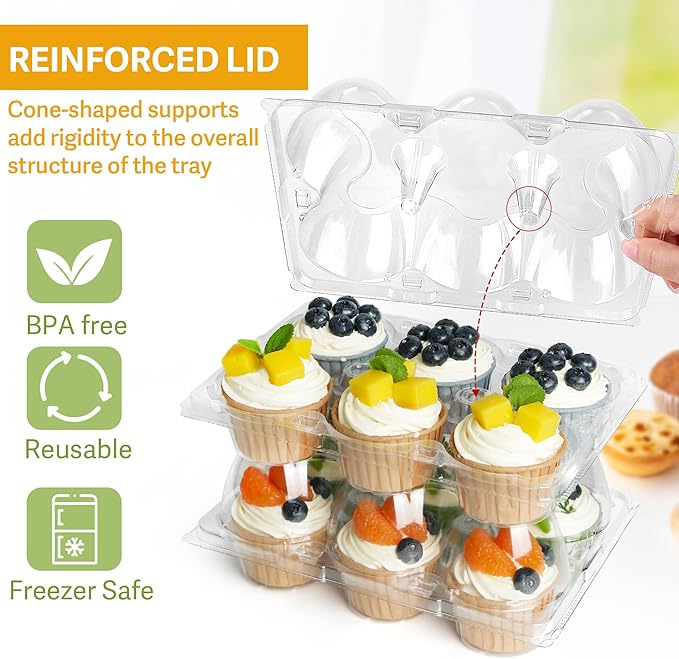 LotFancy (6 Count x 10 Sets) Cupcake Containers, Clear Plastic Cupcake Boxes, Disposable Cupcake Carriers with Detachable Tall Dome Lid, BPA Free, Standard Size