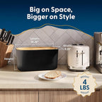 Sonder Los Angeles Union Large Bread Box | Fits Full Sourdough Loaves and More | Breadbox with Cutting Board | Homemade Bread Bin Storage Container | 14.25x9.25x7 in | Black