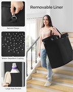 SONGMICS Laundry Basket with Wheels, 3-Section Rolling Laundry Hamper, 52.8 Gallons (200 L), Removable Liner, Steel Frame with Handle, 35.8 x 15.4 x 31.9 Inches, Ink Black URLS005B01