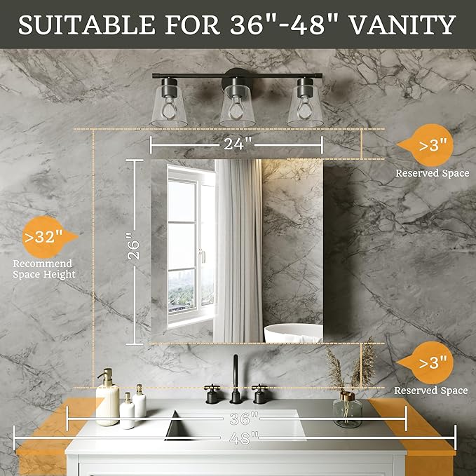 24x26 Bathroom Medicine Cabinet with Mirror,Aluminum Alloy Frame with Mirror Side Panels,Surface or Recessed Medicine Cabinet,Assembly Required,Adjustable Shelves