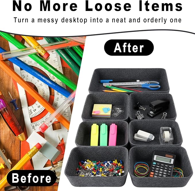 Drawer Organizer Compatible with Alex – 7 Pack Felt Desk and Makeup Drawer Organizers, Soft Storage Bins for Office, Vanity, Bedroom, and Dresser Drawers