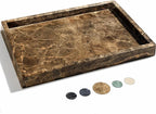 Real Natural Marble Tray for Bathroom, Genuine Marble Stone Vanity Tray, Luxury Storage Trays for Kitchen, Vanity, Home Decor, Dresser, Non-Resin/Non-Ceramic, 12"x 8"x 1.2", Dark Brown