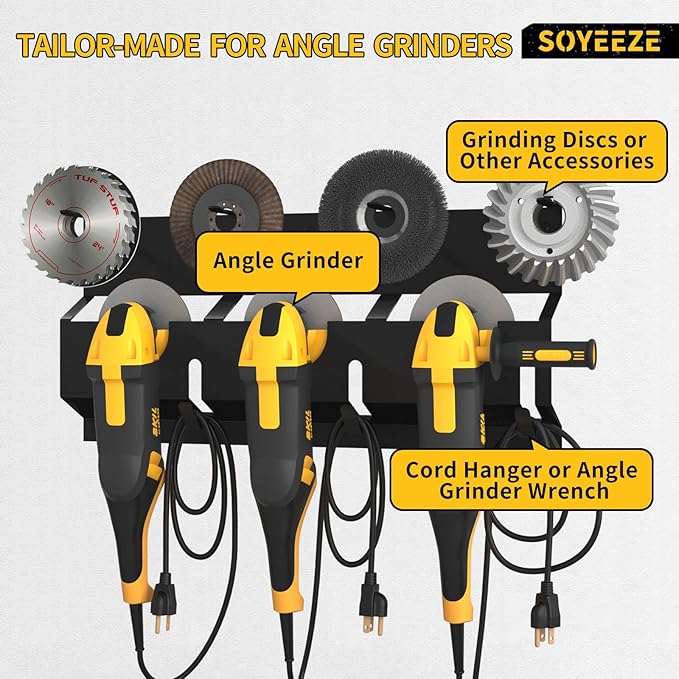 SOYEEZE Angle Grinder Holder, Angle Grinder Tool Stand for Milwaukee/Dewalt 2 Pack, 6 Bay Tool Storage Rack, Wall Mount Bracket for Cutters Polishers, Garage and Workspace