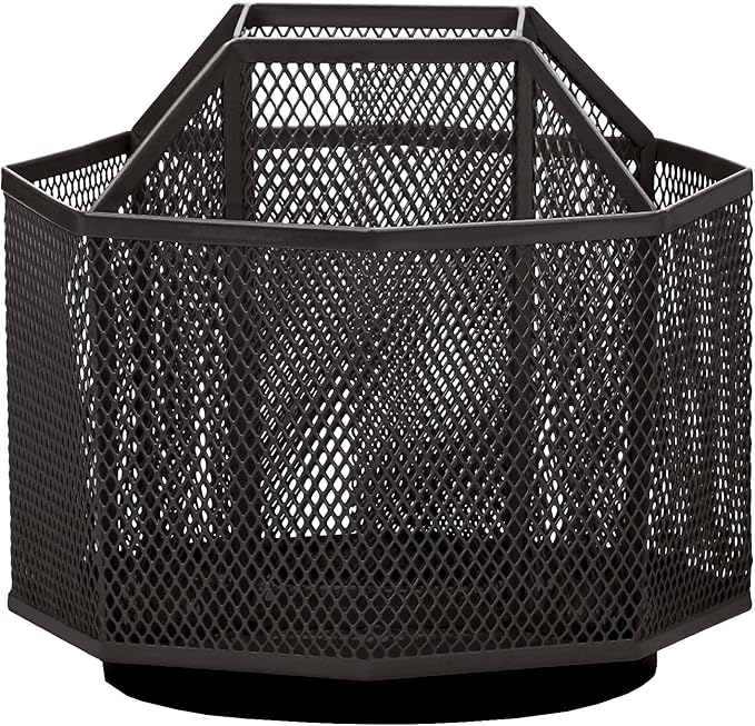 Annova Mesh Desk Organizer Rotate with 5 Compartments Spinning Tidy Candy/Pen Holder Office, Art Supply, Storage, Classroom, Home (Black)