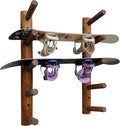 5-Place Wall-Mounted Skis/Snowboard Log Rack - Poles & Ski Wall Mount, Snowboards Wall Rack, Indoor & Outdoor Ski Holders for Walls, Hangers for Skis Indoor Storage - Canyon Brown