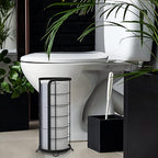 BROOKSTONE Toilet Paper Holder Stand Reserve - Free Standing Toilet Paper Stand with Storage that Holds Mega Rolls, Standing Bathroom Tissue Organizer, Bathroom Decor - Modern Storage Holder, Black