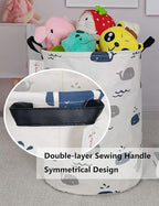 QUEENLALA Large Storage Basket,Laundry Hamper/Bathroom/Home Decor/Collapsible Round Storage Bin,Boys and Girls Hamper/Boxes/Clothing(Round-Blue Cute Whale)