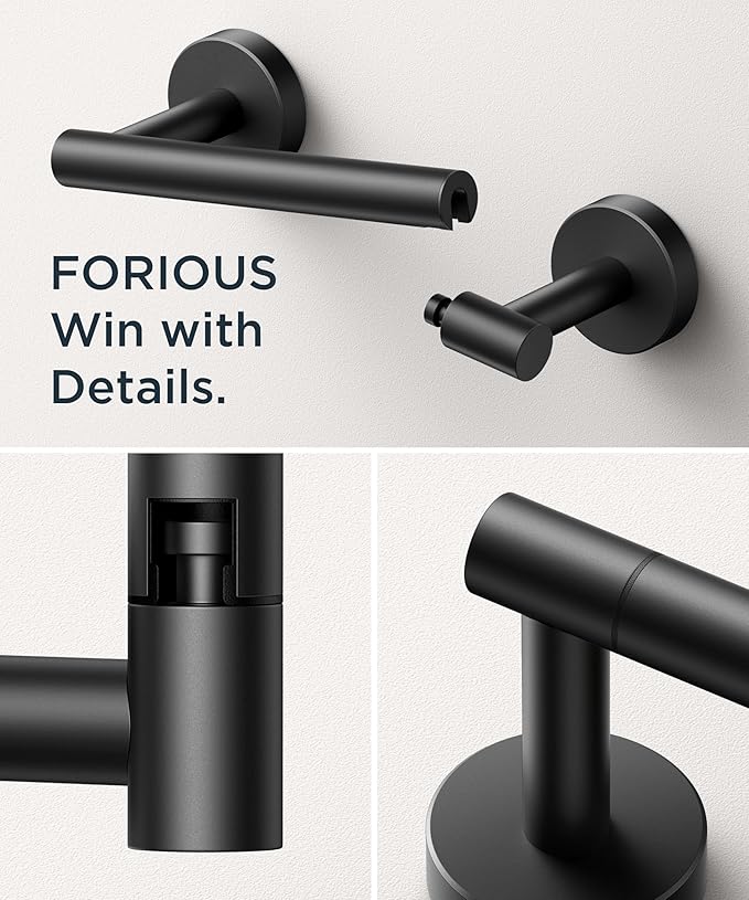 FORIOUS Toilet Paper Holder Wall Mount, Stainless Steel Rustproof Double Post Pivoting Tissue Roll Holder for Bathroom, Commercial Toilet Paper Dispenser (2 Pack, Matte Black)