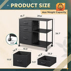 DEVAISE 3 Drawer Mobile File Cabinet, Rolling Printer Stand with Open Storage Shelf, Fabric Lateral Filing Cabinet fits A4 or Letter Size for Home Office, Black