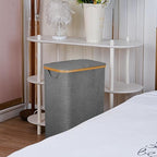 Laundry Basket with Wheels,100L Hampers for Laundry,Large Laundry Hamper with Lid and Bamboo Handles,Collapsible & Waterproof Tall Cloth Hamper for Dormitory Family,Grey