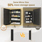 24x30 Pre-Assembled Black Medicine Cabinet with Mirror, Surface or Recessed Medicine Cabinet Mirror for Bathroom, Aluminum Beveled Frame Bathroom Vanity Mirror with Adjustable Shelves Storage