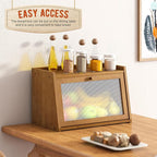GHWIE Large Bread Box, Easy Access & Cleaning - Bamboo Bread Box for Kitchen Countertop with Acrylic Door (Coffee, Medium)