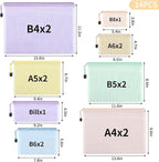 EOOUT 14pcs Mesh Zipper Pouch, 8 Sizes Waterproof Zipper Bags, 7 Colors Waterproof Plastic Document Pouch, Multipurpose for Travel Storage, Office Appliances, Home Organize