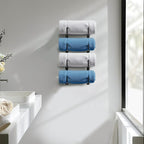 Bathroom Rolled Towel Rack: 4-Tier Wall Mounted Towel Storage Holder, Hanging Organizer for Towels, Blankets, Large Bath Sheets, Space Saving in RV, Closet, Toilet, Cabinet, Black Metal
