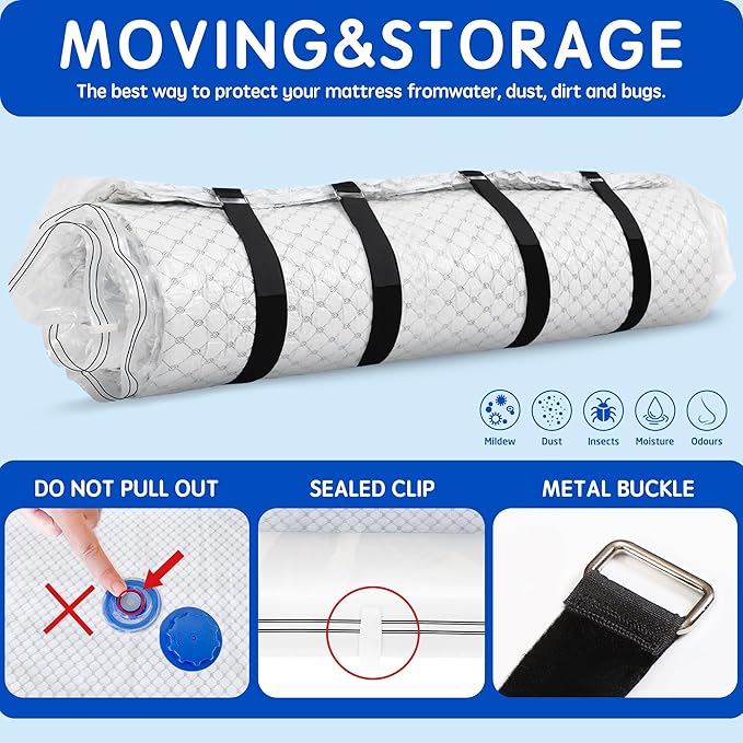 Storage Master Vacuum Storage Bag for King Size Mattress - Ideal for Memory Foam and Latex Up to 14 Inches - Designed for Easy Moving, Shipping and Storing with Straps (KING/CAL KING)