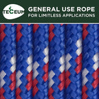 TECEUM Rope – 150 Feet x 1/4 Inch (7mm) – Patriot Mix – Strong All-Purpose Utility Rope – Camping, Crafting, Flag Pole, Indoor & Outdoor – Polypropylene Nylon Poly Lightweight Diamond Braided Cord