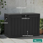 YITAHOME Outdoor Storage Box, 45 Gallon Waterproof Resin Deck Box, Lockable Organizer for Patio, Poolside, Deck, Cushions, Throw Pillows, Garden Tools, Black