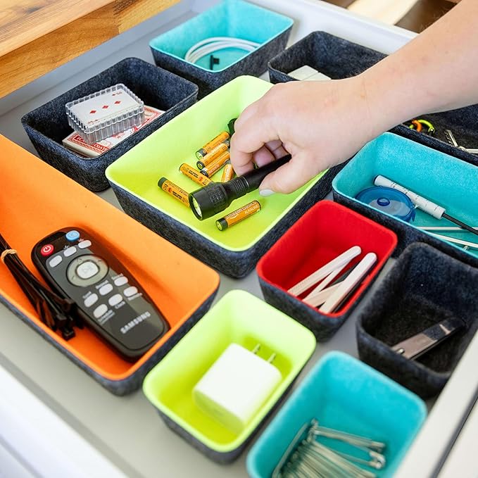 Three by Three Seattle Felt·Like·It! Felt Bins for Office, Crafts, Classroom, Living Room, Bedroom: Multicolor, Set of 10