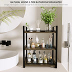 Bathroom Counter Organizer, 3 Tier Wood Countertop Shelf for Vanity, Skincare, Makeup, Kitchen Coffee and Sink Storage, with Durable Metal Bracket (Dark Brown)