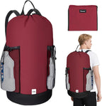 BALEINE 120L Laundry Bag Backpack, 900D Oxford Fabric Large Travel Laundry Bags with Shoulder Straps and 2 Mesh Pockets for College Dorm, Apartment, Laundromat (Red, 120L)