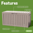 ROJIK Outdoor Storage Housing Deck Box - Waterproof Patio Furniture, Garden Tools, Cushions, Pool Accessories Storage Bench with Lockable Lid and Side Handles (Grey 90 Gal)