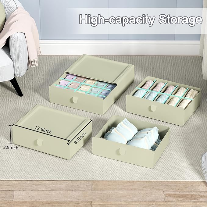 Underwear Organizer Drawer, 1 Cell Plastic Bras Drawer, Stackable Closet Organizer, Storage Box for Socks, Panties, Snacks, Green