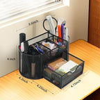 Desk Organizers and Accessories with Pencil Pen Holder Supply 8 Compartments and 1 Pullout Drawer for Home, School, and Office. (Black)
