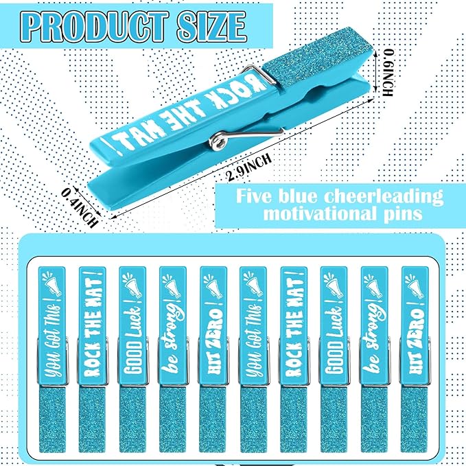 Kigeli 30 Pcs Spirit Clips Cheer Pins Cheerleader Gifts Clothes Pins for Backpacks Competition Glittered for Team Cheer Gifts Stuff Supplies Party Favors Accessories Bulk(Light Blue,Shiny)
