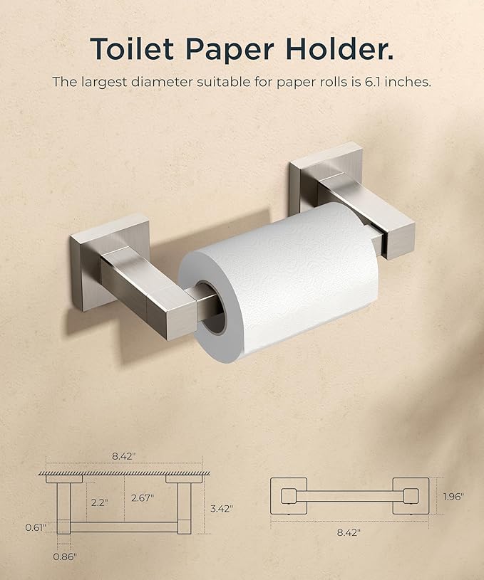 FORIOUS Toilet Paper Holder Wall Mount, Stainless Steel Rustproof Double Post Pivoting Tissue Roll Holder for Bathroom, Commercial Toilet Paper Dispenser (Stainless Steel, Square 2 Pack)
