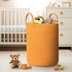 Large Orange Laundry Basket, 15"x18" Tall Blanket Storage Living Room, XL Cotton Rope Toy Bin for Organizing, Wicker Woven Baby Nursery Laundry Hamper with Handle, Orange Room Decor Aesthetic