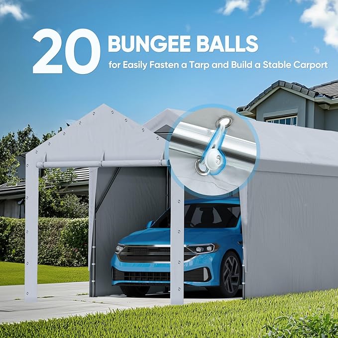 ADVANCE OUTDOOR 12x20 ft Carport Replacement Door with Zippers Tarp, Heavy-Duty Waterproof & UV Protected, Easy Installation with Ball Bungees, Sliver Gray, One Door Only