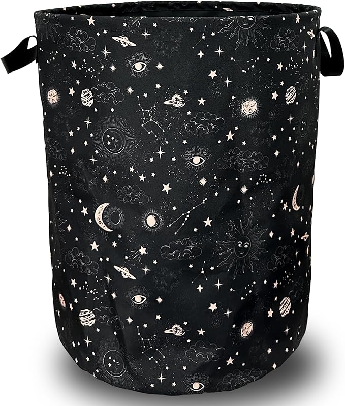 Moon and Stars Laundry Basket Foldable With Handles Colorful Tote Bag Oxford Cloth Funny Galaxy Laundry Hamper Clothes Storage Bucket Toy Organizer 18.9"x16.5" For Bathroom/Laundry/Bedroom