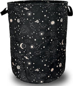 Moon and Stars Laundry Basket Foldable With Handles Colorful Tote Bag Oxford Cloth Funny Galaxy Laundry Hamper Clothes Storage Bucket Toy Organizer 18.9"x16.5" For Bathroom/Laundry/Bedroom
