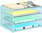 Lavatino 3-Tier Letter Tray Desk Paper Organizer – Blue Mesh Metal File Tray Organizer for Desk, Office Supplies & Home Organization | Fits A4/Letter Paper, Mail, Magazines and Office Accessories