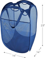 Smart Design Deluxe Mesh Pop Up Square Laundry Hamper w/ Side Pocket & Handles - VentilAir Fabric Collapsible Design - for Clothes & Laundry - Home - (Holds 2 Loads) (14 x 23 Inch) [Blue]