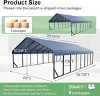 20x40 FT Heavy Duty Metal Carport - Galvanized Steel Car Shelter Garage Kits for 4 Car, RVs, Boats & Outdoor Storage